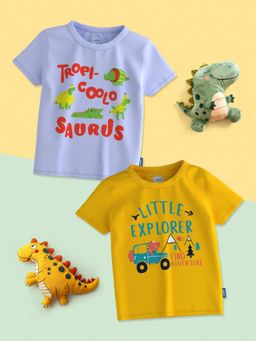 Nautinati - Boys Blue-Yellow Graphic Printed Half Sleeves Round Neck T-Shirt (Pack of 2)