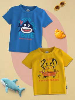 Nautinati - Boys Blue-Yellow Graphic Printed Half Sleeves Round Neck T-Shirt (Pack of 2)