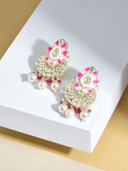 Zaveri Pearls - Pink Meenakari Crescent Kundan & Beads Drop Earring-ZPFK15388