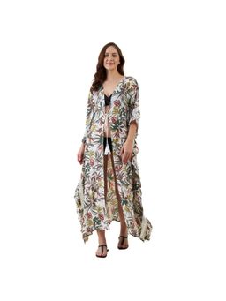 The Kaftan Company - Floral Tropical Palm Print Resort Coverup White