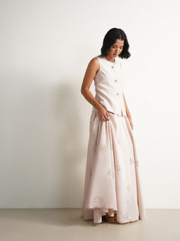 Pink Fort - Silk Blend Regular Fit Embellished Sleeveless Top with Skirt