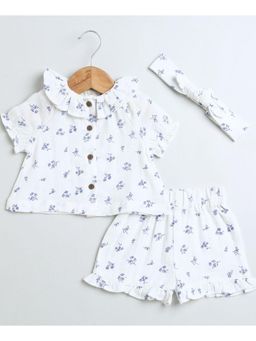 SWEETLIME BY AS - White Floral Indigo Charm Co-Ord (Set of 3)