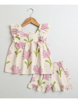 SWEETLIME BY AS - Cream Daisy Print Ruffle Organic Cotton Co-Ord (Set of 2)