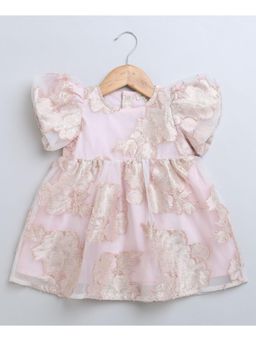 SWEETLIME BY AS - Baby Pink & Gold Floral Jacquard Knee Length Dress