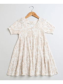 SWEETLIME BY AS - Beige Print Cotton Knee Length Dress