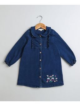 SWEETLIME BY AS - Embroidery Cotton Denim Knee Length Dress Navy Blue