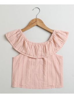 SWEETLIME BY AS - Peach Cotton Schiffly Off Shoulder Top