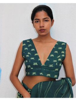 Chidiyaa - Green Bloom Block Printed Cotton Blouse