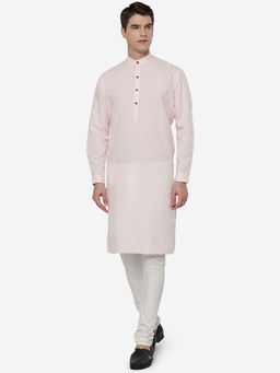 JadeBlue - Mens Solid Peach Cotton Regular Fit Modi Kurta