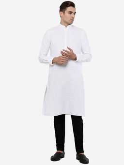 JadeBlue - Mens Self Textured White Cotton Blend Modi Kurta