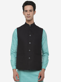 JadeBlue - Mens Brown & Black Terry Wool Regular Fit Self-textured Modi Kurta