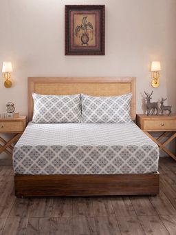 Maspar - Vintage Exotic Heritage Finest Retro 400 Tc Cotton Blue King Bed Sheet With 2 Pillow Covers