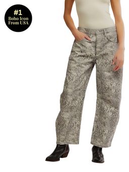 Free People - Grey Printed Barrel Jeans