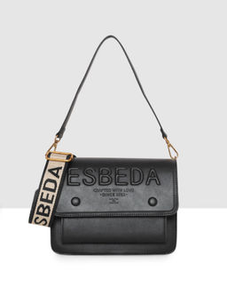 ESBEDA - Black Embossed Designer Sling Bag with Detachable Strap (Set of 2)