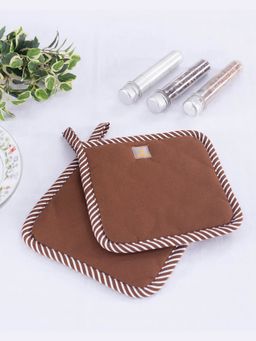 Maspar - Russel Cotton Printed Brown 2Pc Pot Holder Set
