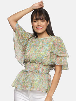 IS.U - Layered Bell Sleeve Smocked Top