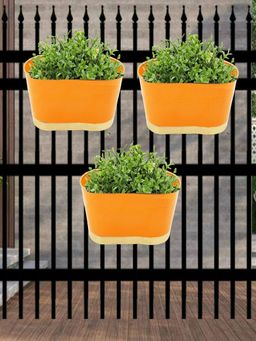 Ecofynd - Oval Orange 12 Inches Balcony Railing Planter (Set Of 3)