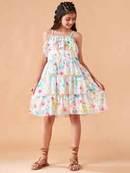 Cherry & Jerry - White Fit and Flare Printed Knee Length Party Dress
