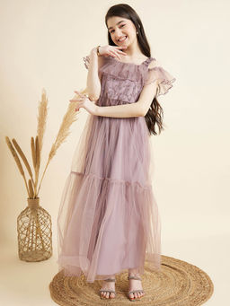 Cherry & Jerry - Rose Gold Fit and Flare Solid Maxi Party Dress