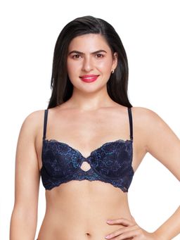 Amante - Padded Wired Demi Coverage Lace Bra - Navy Blue