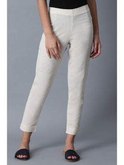 W - Ecru Solid Slim Pant