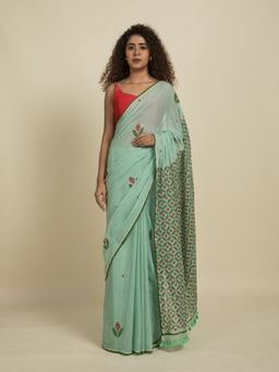 Suta - Sea Green Floral Printed Mul Cotton Saree
