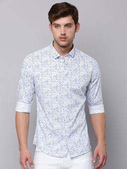 SHOWOFFFF - Mens Spread Collar White Printed Shirt