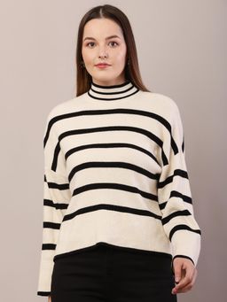NOBARR - Women's Acrylic Striped Cream Sweater