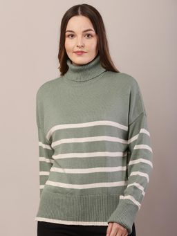 NOBARR - Women's Acrylic Striped Green Sweater