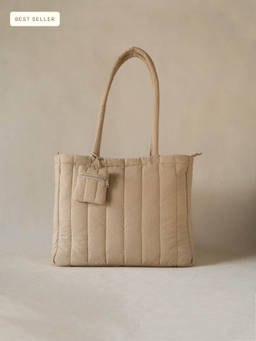 Akiiko - Crinkle Stripe Tote Bag - Wheat