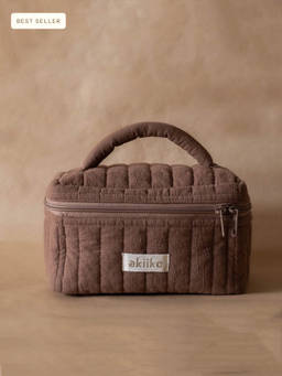 Akiiko - Espresso Crinkle Cotton Vanity Pouch large with compartments