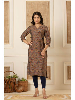 Gahan - Red Woven Design Cotton Blend Straight Kurtas for Women