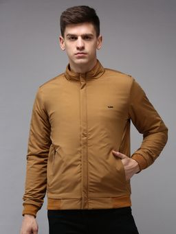 SHOWOFFFF - Men Solid Brown High Neck Padded Jacket