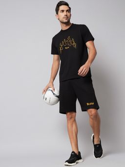 Griffel - Black Men Fire Print Black Co-Ord (Set of 2)