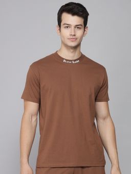 Griffel - Brown Men Placement Print Coffee Oversized fit T-Shirt