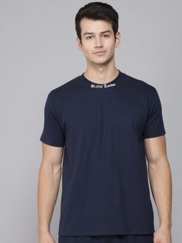 Griffel - Navy Blue Men Placement Print Navy Oversized fit T-Shirt