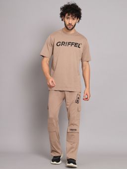 Griffel - Beige Men Registered Print Camel Co-Ord (Set of 2)