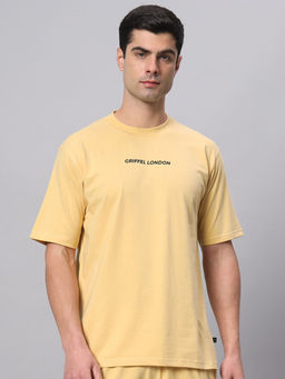 Griffel - Yellow Basic Logo Drop Shoulder Oversized Yellow T-Shirt