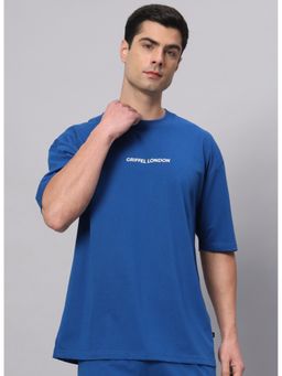 Griffel - Blue Basic Logo Drop Shoulder Oversized Royal T-Shirt