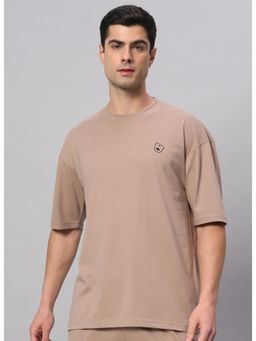 Griffel - Beige Teddy Logo Drop Shoulder Oversized Camel T-Shirt