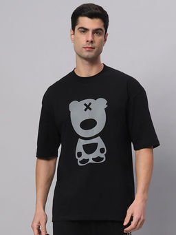 Griffel - Black & Grey PUFF TEDDY Drop Shoulder Oversized T-Shirt