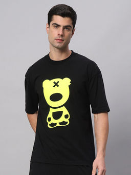 Griffel - Black & Yellow PUFF TEDDY Drop Shoulder Oversized T-Shirt