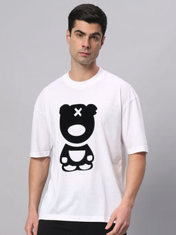 Griffel - White & Black PUFF TEDDY Drop Shoulder Oversized T-Shirt