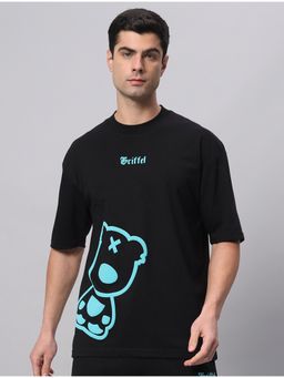 Griffel - Black & Blue Blackout Teddy Drop Shoulder Oversized T-Shirt