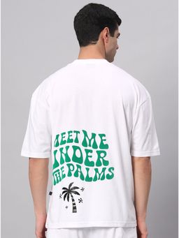 Griffel - White Palms Drop Shoulder Oversized White T-Shirt