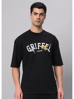 Griffel - Black Birds Drop Shoulder Oversized Black T-Shirt