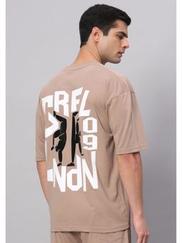 Griffel - Beige Martial Arts Drop Shoulder Oversized Camel T-Shirt