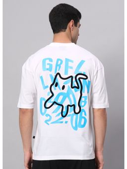 Griffel - White Cat Drop Shoulder Oversized White T-Shirt