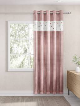 Haus & Kinder - Petal Plaids Embroidered Decorative Door Curtain 100% Cotton - Blush