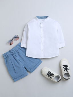 ZIP ZAP ZOOP - White Shirt & Denim Blue Shorts Co-Ord (Set of 2)